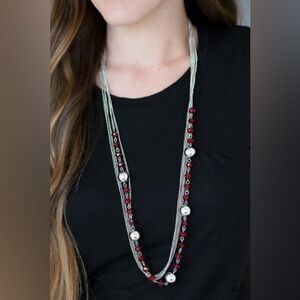 Elegant Red and Silver Beaded Necklace